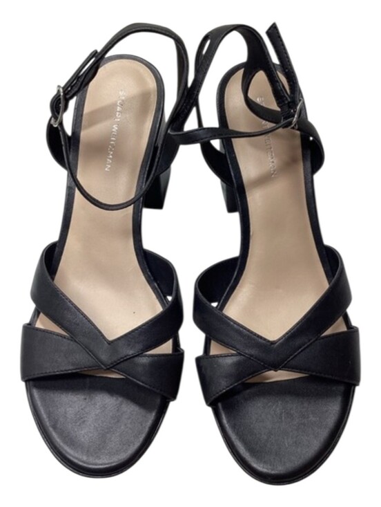 Stuart Weitzman Shoes - Stuart Weitzman Miami Black Strappy Block Heel Sandals with Ankle Buckle Size 10